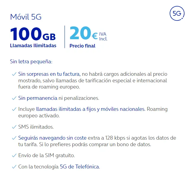 O2 Móvil 5G 100GB + Llamadas ilimitadas por solo 20€